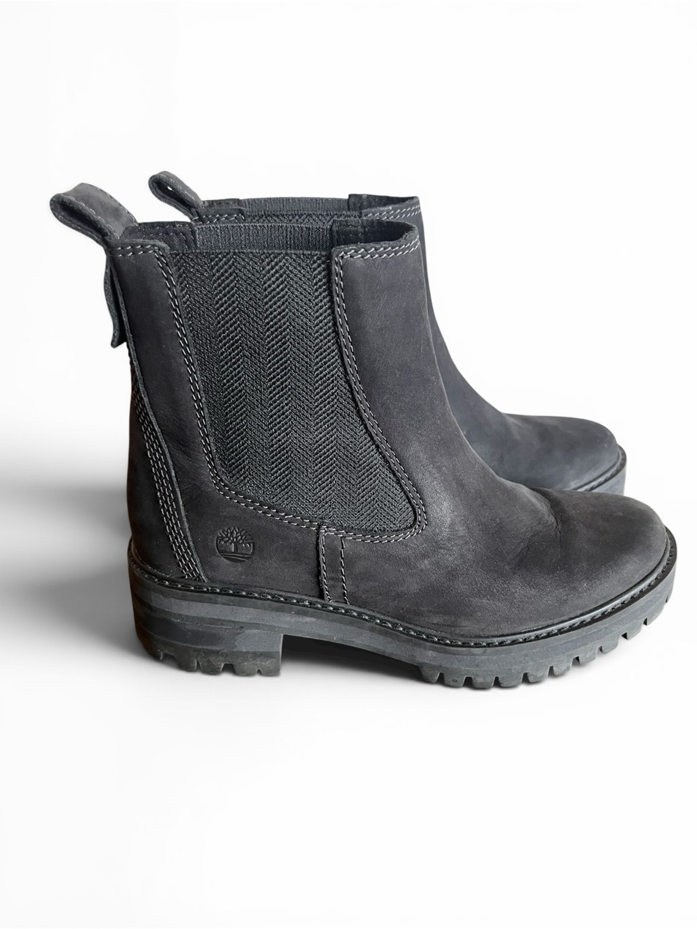 Timberland Courmayeur Valley Chelsea Boots Womens 6 Black Nubuck Suede Lug Sole